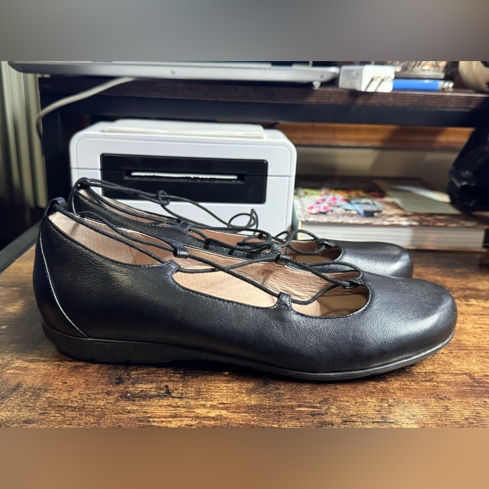 🖤 ABEO B.I.O. System TORI Black Leather Lace-Up Ballet Flats 8.5N 🖤